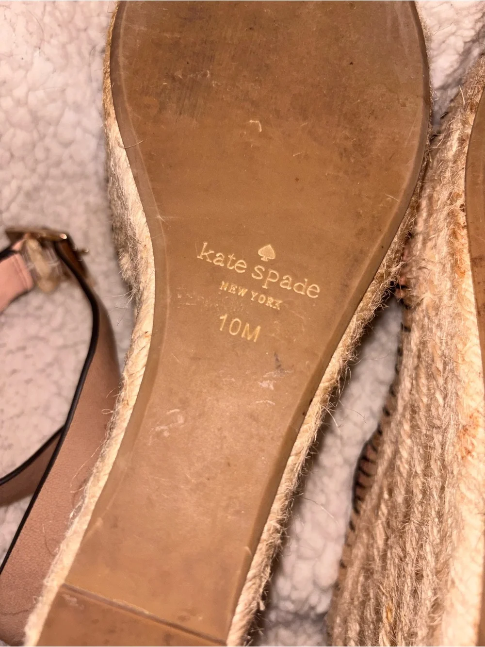 Kate Spade Nude Leather Espadrille Wedge Sandals Ankle Strap 10M
